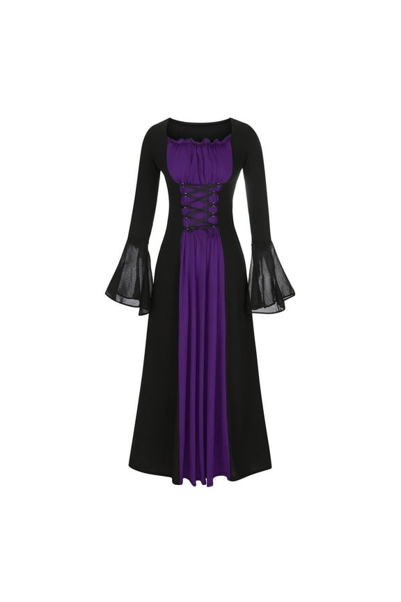 Women's Victorian Dress Flare Sleeve Renaissance Medieval Vintage Gothic Dresses with Corset Patchwork Ball Gown