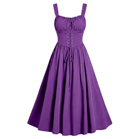 Women's Victorian Dress Renaissance Medieval Costume Cottage Corset Ruffle Peasant Maxi Dress