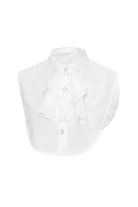 Women's Victorian Faux Collar Ruffled Front Detachable Blouse False Collar Button Down Half Shirt Layering Crop Top