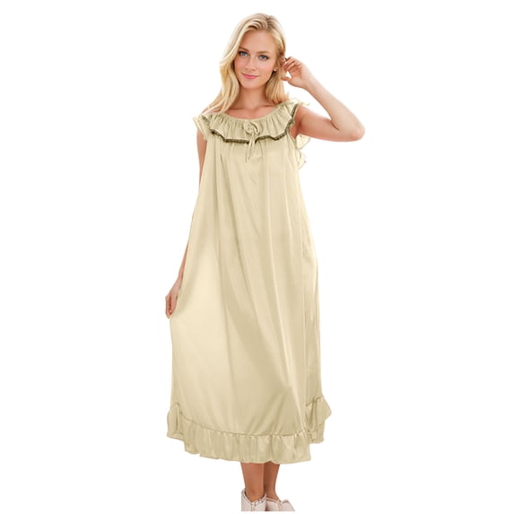 Women's Victorian Nightgown Cute Ruffle Princess Sleepwear Flowy Sleeveless Loungewear