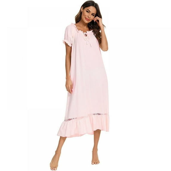 Women's Victorian Nightgown Short Sleeve Long Nightshirt Vintage Sleepwear Full Length Loungewear Palace Style Sleepdress Princess Nightdress, S-2XL