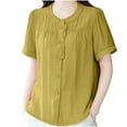 thumbnail image 1 of Women's Victorian Puff Sleeve Blouse Crewneck Short Sleeve Solid Color Button Front Retro Top Feminine Vintage Inspired, 1 of 5