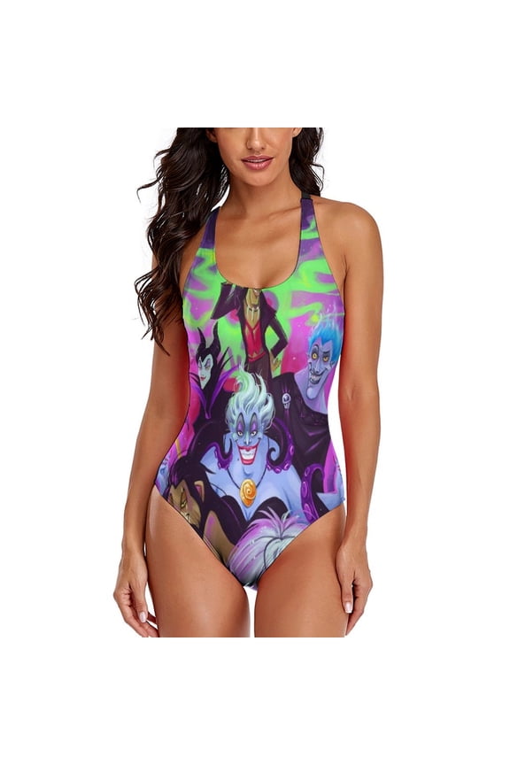 Women's Vill-ain Bad Witche Swimsuit One Piece Bathing Suit Tummy Control Sports Beach Swimwear