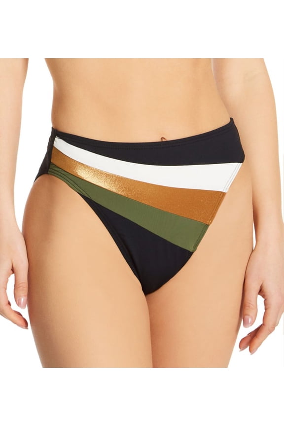 Women's Vince Camuto V02727 Gold Shimmer Blocked High Leg Swim Bottom (Black XS)
