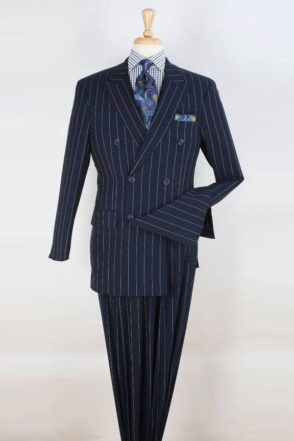 Women's Vinci Suits 1920s Navy Blue Pinstripe Double Breasted Suit Size 58 Regular