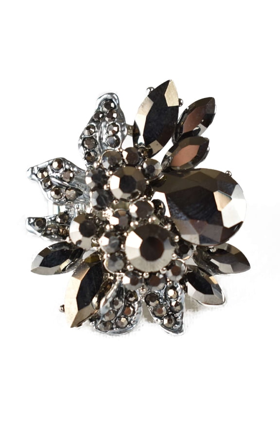 Women's Vine Marquis Stone Stud Fashion Stretch Ring, Flower Hematite/Silver-Tone
