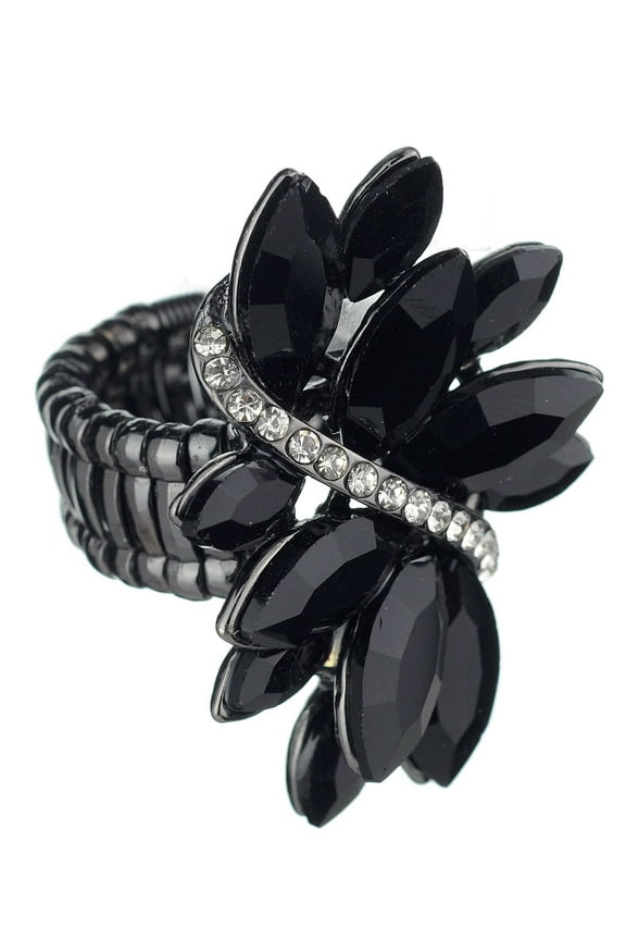 Women's Vine Marquis Stone Stud Fashion Stretch Ring, Jet Black