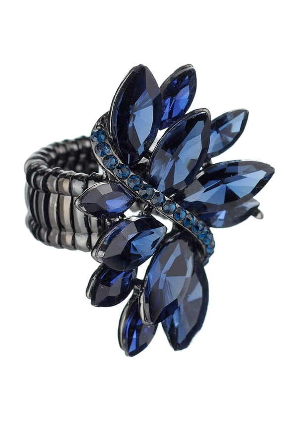 Women's Vine Marquis Stone Stud Fashion Stretch Ring, Navy/Black