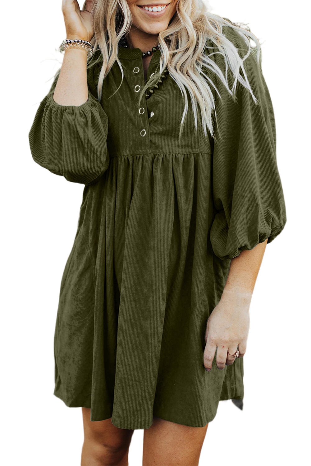 Women's Vineyard Green Corduroy Empire Waist Mini Dress with Snap Buttons |  [ZhiHiMeRi] | (US 16-18)XL - Walmart Business Supplies