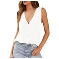 thumbnail image 1 of Women's Vintage 1/4 Button up Blouse Sleeveless Tunic Tops Loose Fit Flowy Solid Color Tank Tops Henley Neck Flowy Shirts Summer Clothes for Teen Girls Y2K Tops Dressy Casual Fashion White T Shirts M, 1 of 8