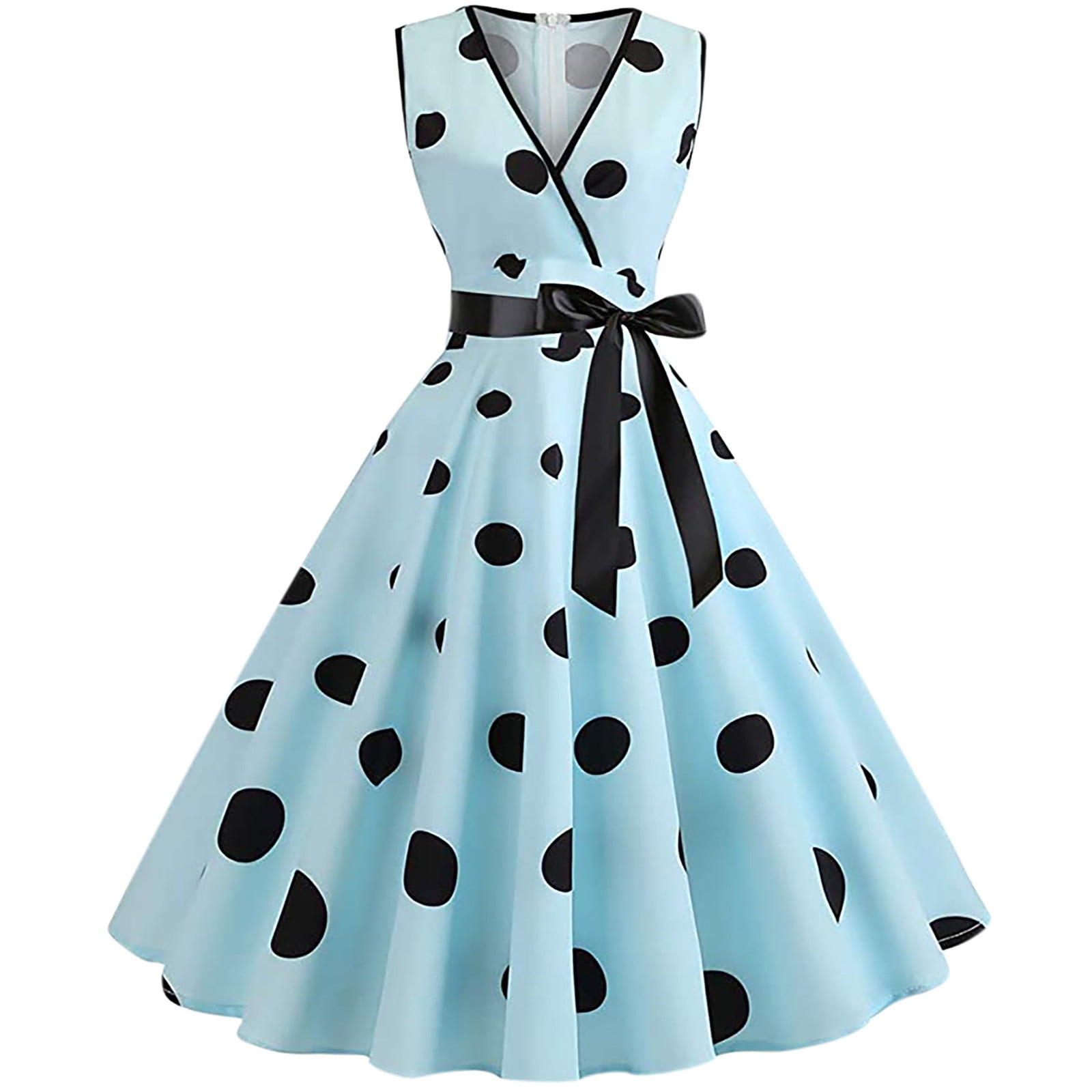 Women's Vintage 1950s A Line Dresses Elegant Sleeveless Polka Dot Knee 