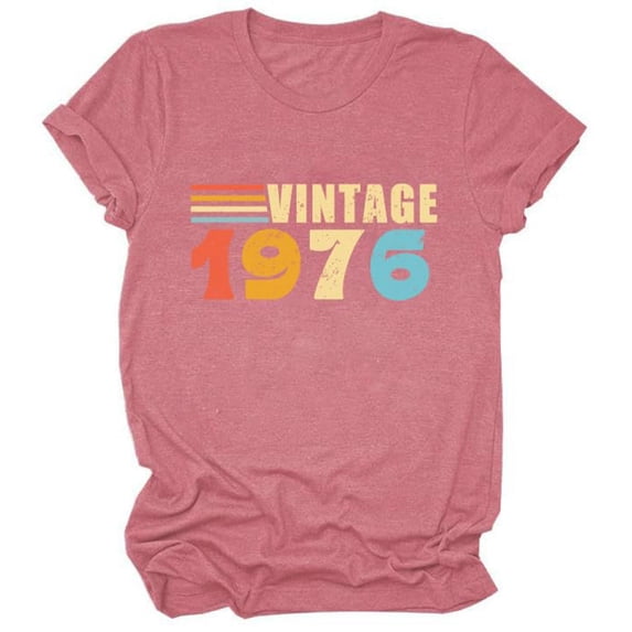 Women's Vintage 1976 Print T-Shirt Crewneck Short Sleeve Casual Summer Vintage Tee