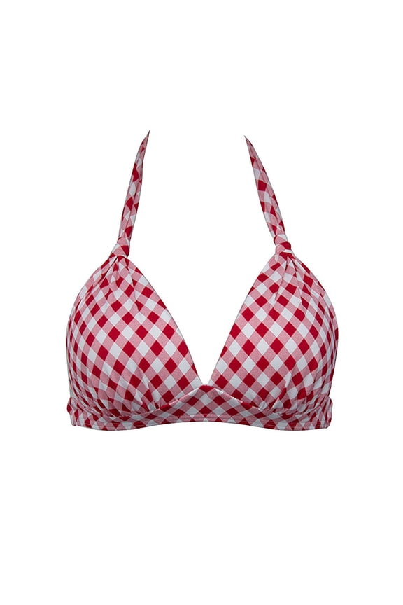 Women's Vintage 50s Neck Tie Knot Back Soft Padding Bikini Top Swimsuit Bathing Suit Tops, Polyester, for Beach