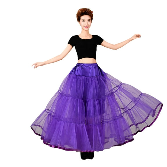 Women's Vintage 50s Rockabilly Purple Petticoat Long Tutu Dress Crinolines