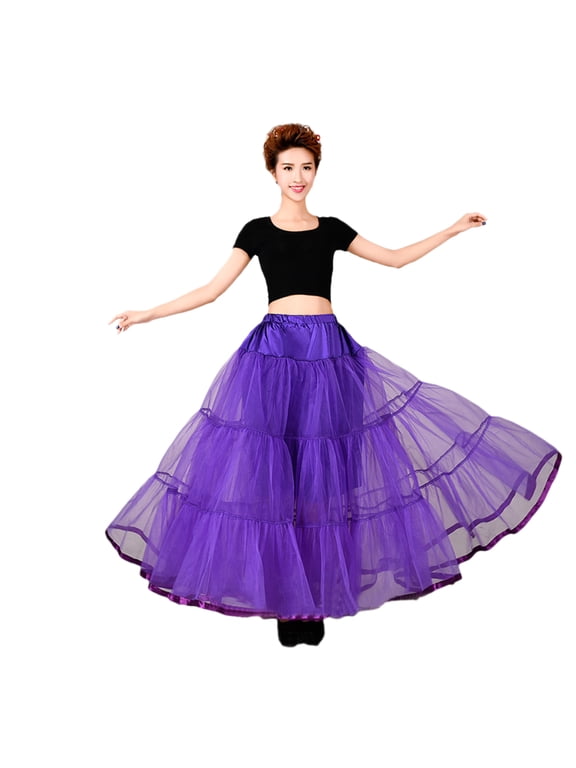 Women's Vintage 50s Rockabilly Purple Petticoat Long Tutu Dress Crinolines
