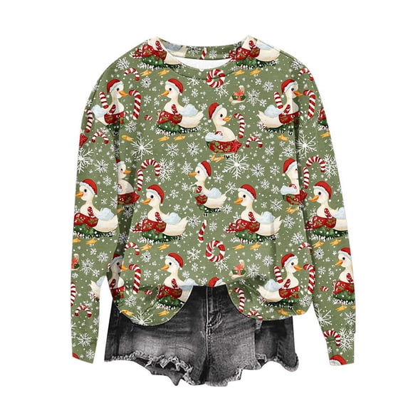 Women’s Vintage Animal Graphic Ugly Christmas Sweater Long Sleeve Crewneck Pullover Soft Cute Holiday Sweatshirt Casual Festive Top with Playful Xmas Print for Party Wear