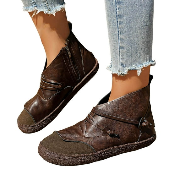 Women's Vintage Barefoot Flats Ankle Boots Roman Casual Comfort Wide Width Non Slip Work Walking Slip on Short Booties for Women Fall