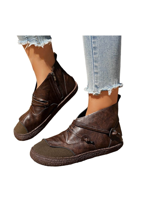 Women's Vintage Barefoot Flats Ankle Boots Roman Casual Comfort Wide Width Non Slip Work Walking Slip on Short Booties for Women Fall