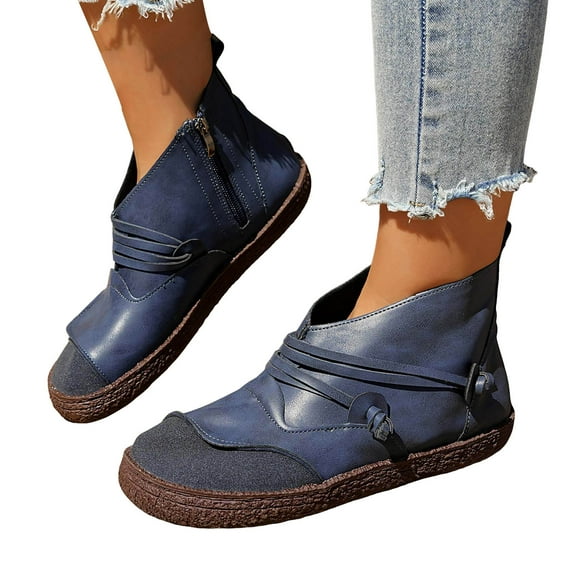 Women's Vintage Barefoot Flats Ankle Boots Roman Casual Comfort Wide Width Non Slip Work Walking Slip on Short Booties for Women Fall