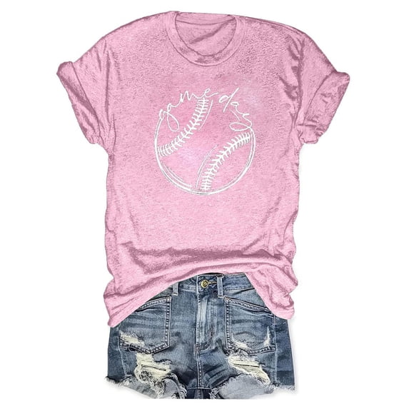 Women's Baseball Graphic Tops Basic Tees for Sports Y2K Tops Dressy Casual Summer Clothes for Teen Girls Round Neck Blouse Vintage Short Sleeve Tunic Tops Loose Fit Flowy Fashion Pink T Shirts XL