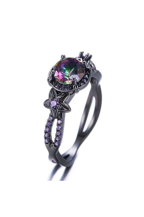 Women's Vintage Black Gold Skull Purple Zircon Ring