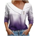 thumbnail image 1 of Women's Vintage Blouse with Button Asymmetric Neck Fashion 2024 Dressy Casual Tops for Lady Summer Clothes for Teen Girls Long Sleeve Loose Fit Flowy Tunic Tops Gradient Color Purple T Shirts XL, 1 of 5