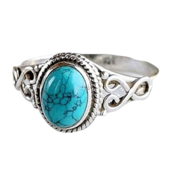 Women's Vintage Boho Oval Synthetic Green Statement Ring, Silver Plated ...