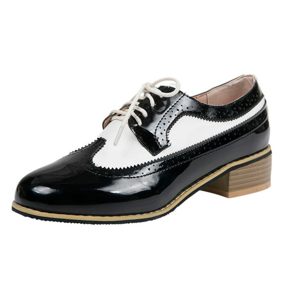 Women's Vintage British Style Shoes Carved Thick Heel Small Shoes for Teens Girls Black 6.5-7