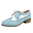 thumbnail image 1 of Women's Vintage British Style Shoes Carved Thick Heel Small Shoes for Teens Girls Light blue 6.5-7, 1 of 8