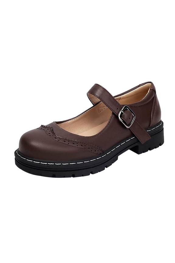 Women's Vintage Brogue Mary Jane Shoes, Closed Toe Platform Chunky Heels, Trendy Footwear for Work, Date, Travel, Shopping Brown 36
