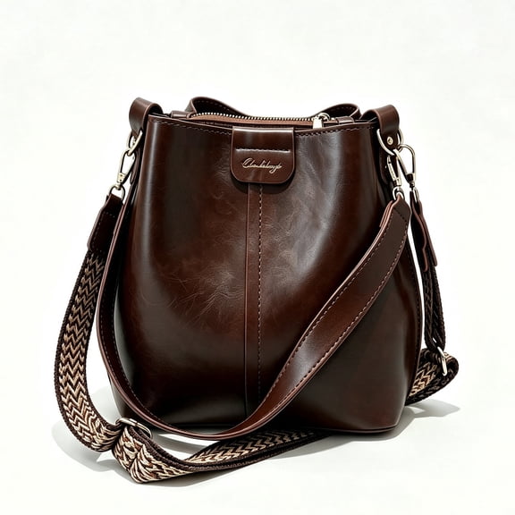 Women's Vintage Leather Crossbody Bucket Bag Casual Shoulder Purse with Adjustable Strap