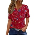 thumbnail image 1 of Women's Vintage Button up Summer Clothes for Teen Girls Fashion 2024 Short Sleeve Tunic Tops for Lady Loose Fit Flowy V Neck Blouse Y2K Tops Dressy Casual Floal Printing Red T Shirts M, 1 of 5