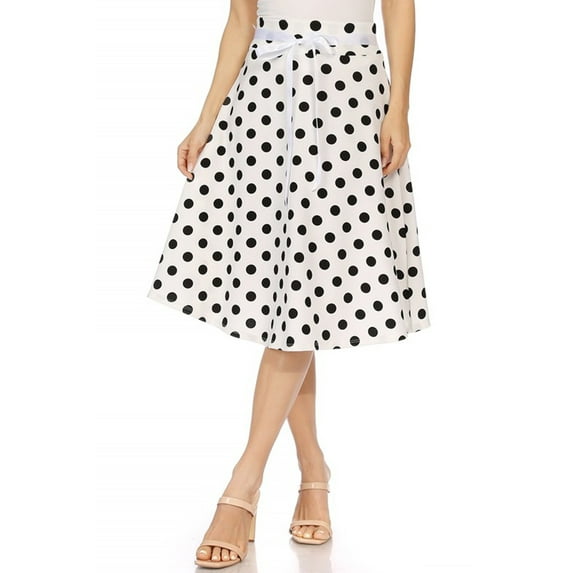 Women's Vintage Casual A-Line Printed High Waist Bow Tie Belted Knee-Length Midi Skirt