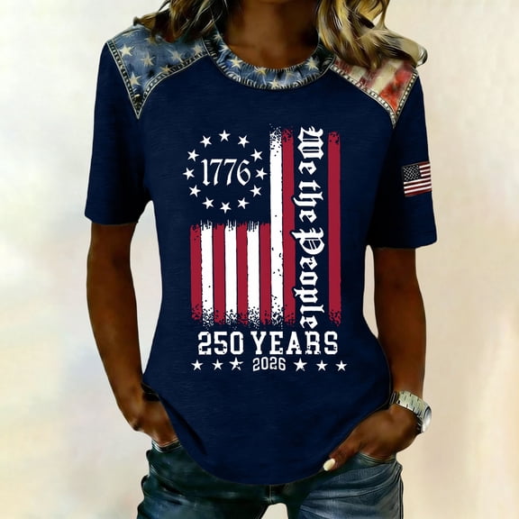 Women's Vintage Celebration 250Th Anniversary Red Wine Casual T-Shirt Patriotic Shirts for Women