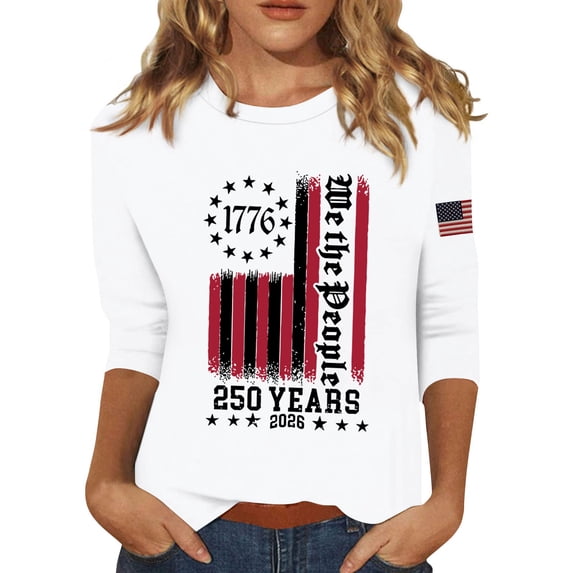 Women's Vintage Celebration 250Th Anniversary Red Wine Casual T-Shirt Patriotic Shirts for Women
