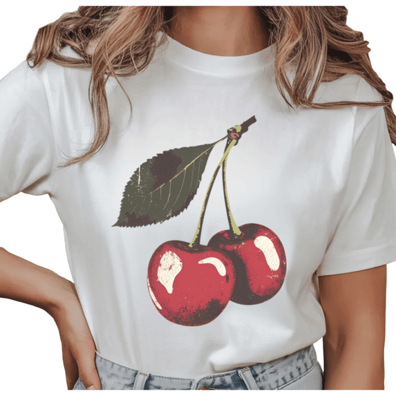 Women's Vintage Cherry Graphic Retro Fruit Lover Casual T Shirt Comfortable Short Sleeve Round Neck Top White S-5XL