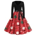 thumbnail image 1 of Women's Vintage Christmas Dress Retro Long Sleeve Party Dress with Festive Print and Bowknot Belt, 1 of 3