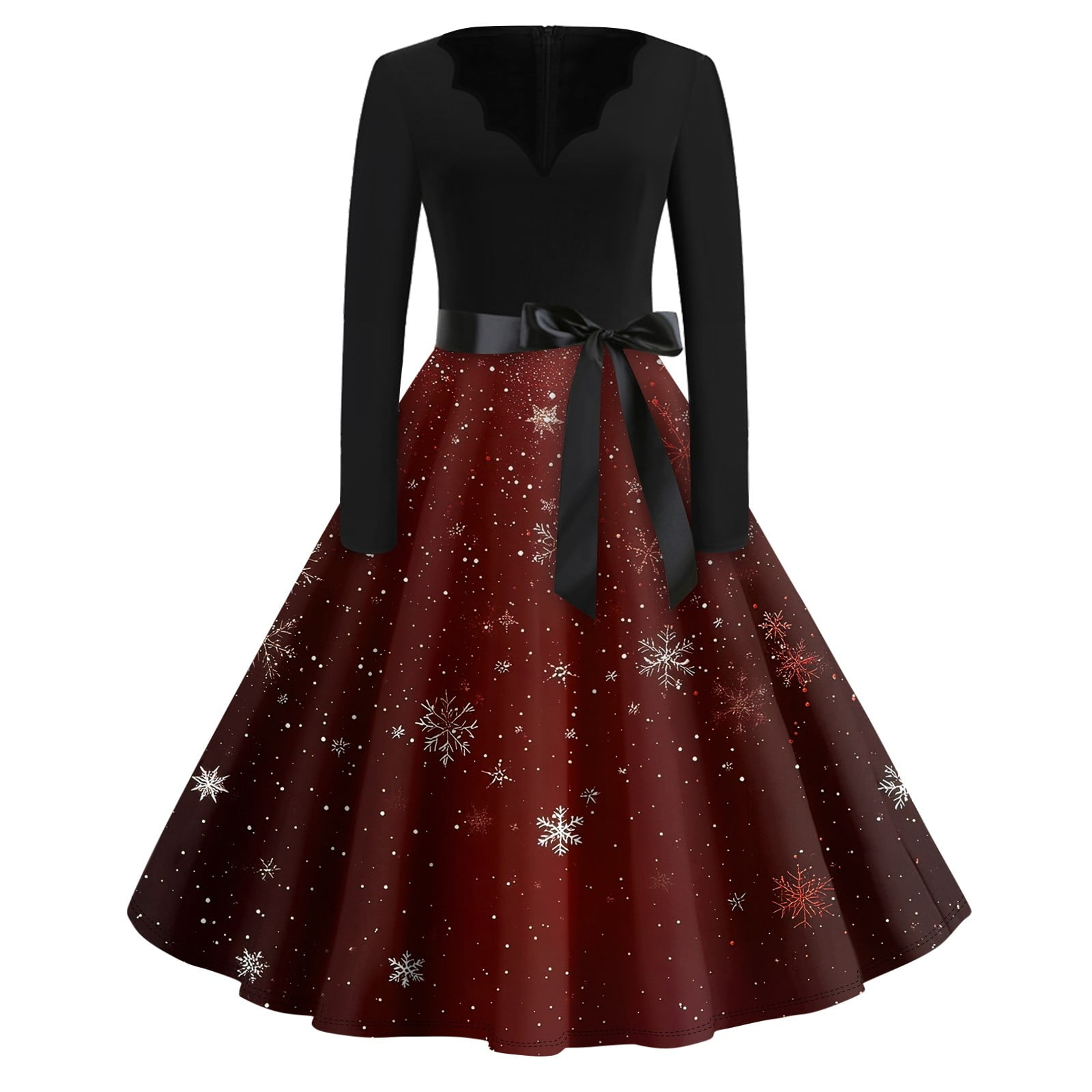 Women's Vintage Christmas Dress Retro Long Sleeve Party Dress with Festive  Print and Bowknot Belt - Walmart.com