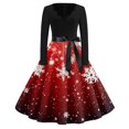 thumbnail image 1 of Women's Vintage Christmas Dress Retro Long Sleeve Party Dress with Festive Print and Bowknot Belt, 1 of 3