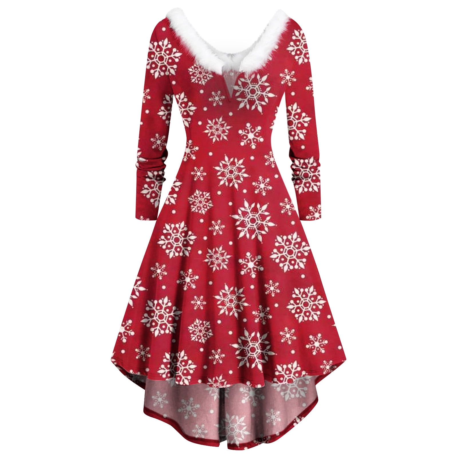 Christmas Tree Art Print Vintage Elegant V-Neck Long Sleeve Two Piece Midi Dress
