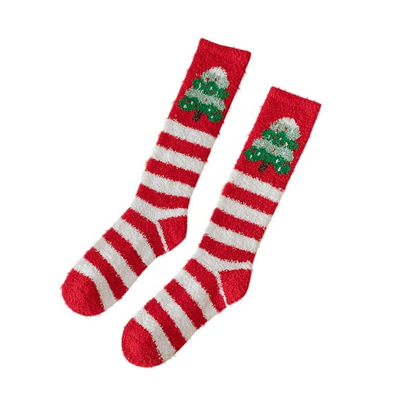 Women's Vintage Christmas Long Socks Fuzzy Warm Fluffy Winter Cozy Thick Plush Slipper Sleep Comfy Crew Xmas Socks