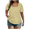 thumbnail image 1 of Women's Vintage Comfy Casual Shirts Dressy Casual Tops Square Neck Blouse Tunic Summer Clothes for Teen Girls Short Sleeve Loose Fit Flowy Tunic Tops Solid Color Fashion 2024 Yellow T Shirts XXXL, 1 of 8