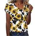 thumbnail image 1 of Women's Vintage Comfy Casual Shirts Fashion 2024 Short Sleeve Tunic Tops for Lady Loose Fit Flowy V Neck Blouse Y2K Tops Dressy Casual Summer Clothes for Teen Girls Flora Print Yellow T Shirts L, 1 of 4