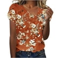 thumbnail image 1 of Women's Vintage Comfy Casual Shirts Fashion 2024 V Neck Blouse Dressy Casual Tops for Lady Short Sleeve Loose Fit Flowy Tunic Tops Flora Print Summer Clothes for Teen Girls Red T Shirts XL, 1 of 4