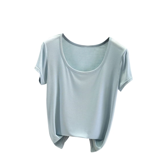 Women's Vintage Comfy Casual Shirts Round Neck Blouse Fashion 2024 Short Sleeve Tunic Tops Loose Fit Flowy Y2K Tops Dressy Casual Summer Clothes for Teen Girls Solid Color Light Blue T Shirts M
