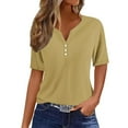 thumbnail image 1 of Women's Vintage Comfy Casual Shirts V Neck Blouse Dressy Casual Tops for Lady Fashion 2024 Summer Clothes for Teen Girls Solid Color Short Sleeve Loose Fit Flowy Tunic Tops Khaki T Shirts XXL, 1 of 1