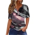 thumbnail image 1 of Women's Vintage Comfy Casual Shirts V Neck Blouse Tie Dye Ombre Y2K Tops Dressy Casual Summer Clothes for Teen Girls Short Sleeve Tunic Tops for Lady Loose Fit Flowy Fashion 2024 Black T Shirts XL, 1 of 5