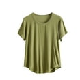 thumbnail image 1 of Women's Vintage Comfy Casual Shirts Y2K Tops Dressy Casual Fashion 2024 Short Sleeve Tunic Tops Loose Fit Flowy Solid Color Summer Clothes for Teen Girls Round Neck Blouse Army Green T Shirts XXXXL, 1 of 5