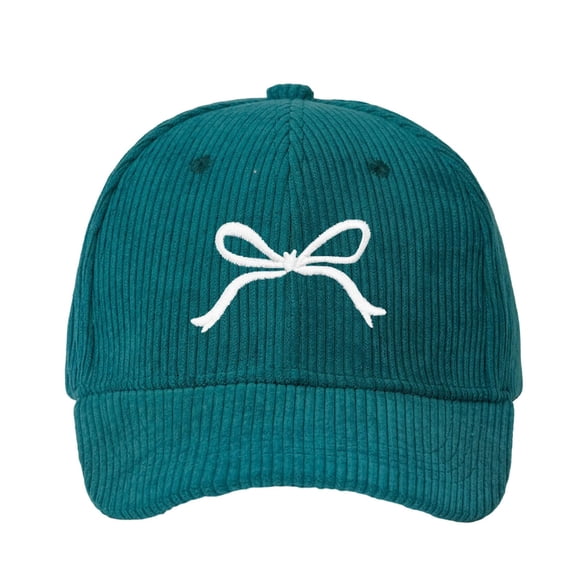 Women's Vintage Corduroy Adjustable Baseball Cap Bow Embroidery Casual Hat for Spring Green Free Size