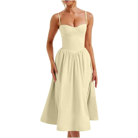 Women's Vintage Corset Dress Spaghetti Strap Midi Dress Solid Color Elegant Cocktail Party Evening Dresses